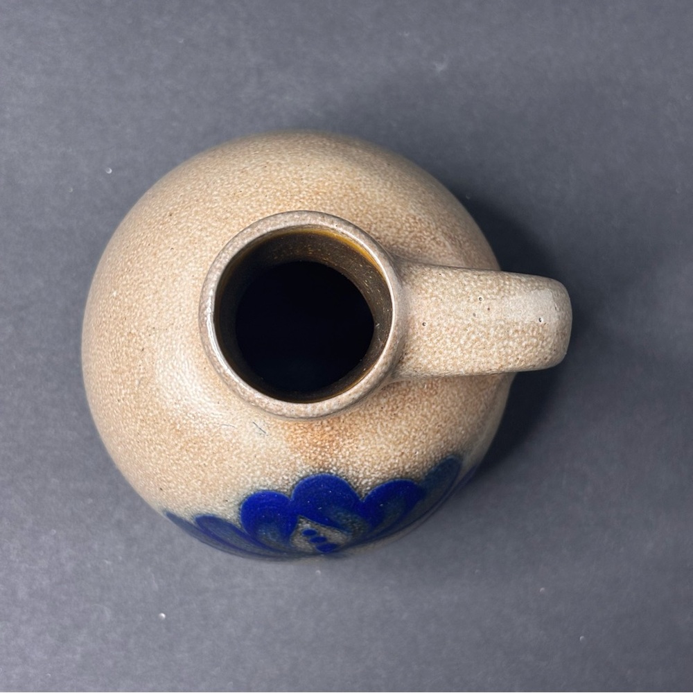 VTG BBP Beaumont Brothers Salt Glazed Stoneware Pottery Jug Blue Flower 4.5” - Picture 5 of 8